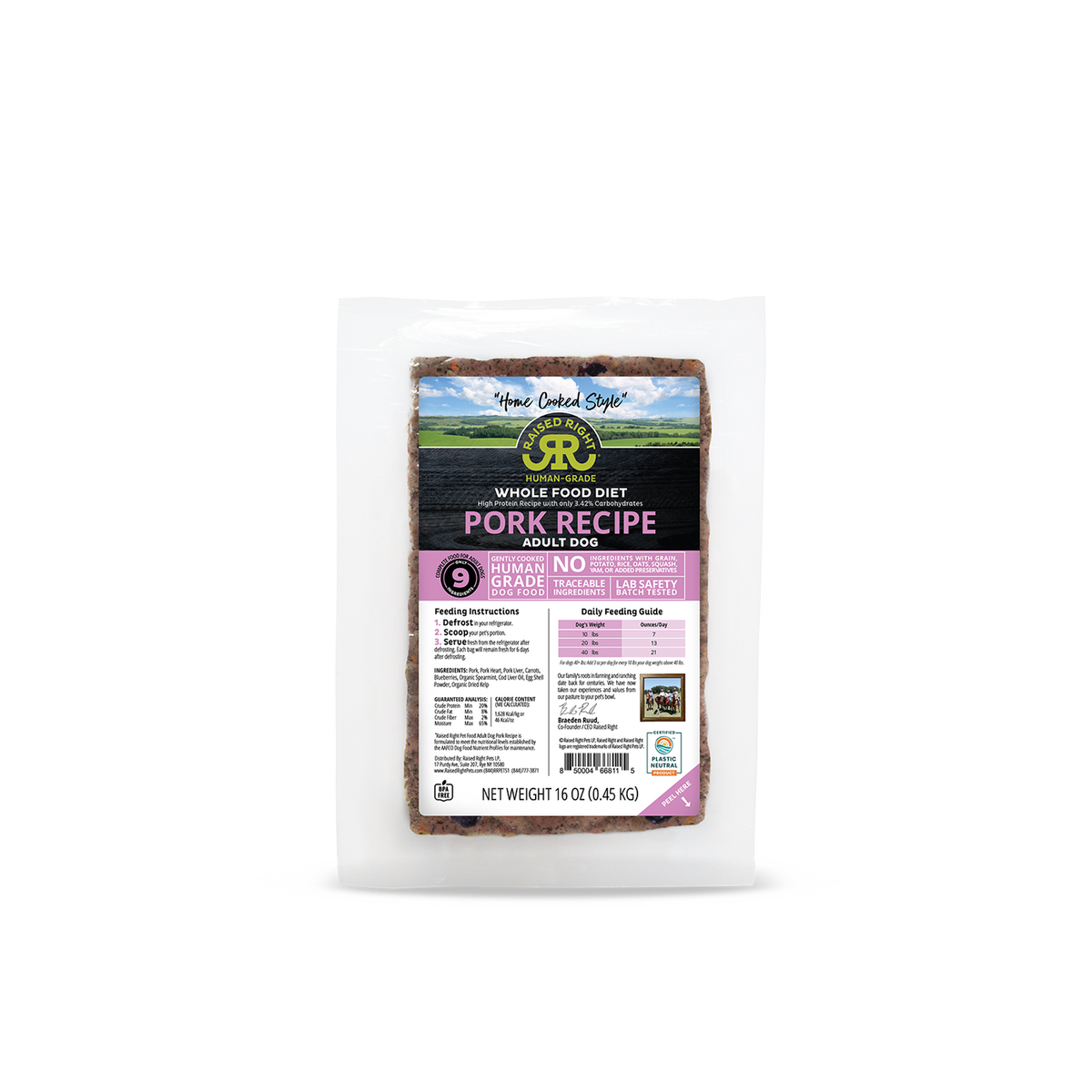 RAISED RIGHT Frozen Original Pork - Dog Food