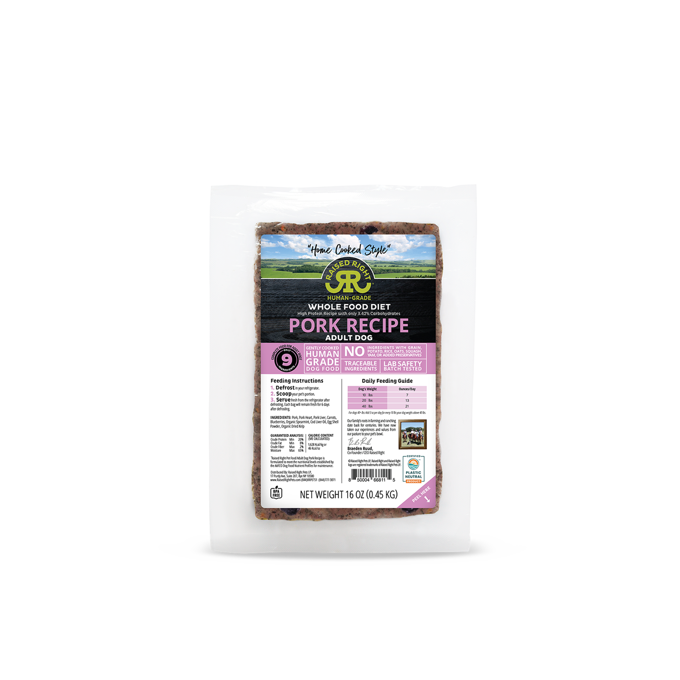 RAISED RIGHT Frozen Original Pork - Dog Food